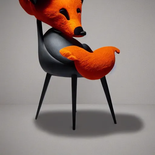 Prompt: a chair in the shape of a fox, advertising photography