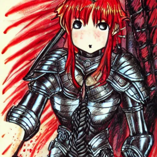 Prompt: female warrior, red hair, black armor, by naoko takeuchi, ultra detailled, medieval, manga