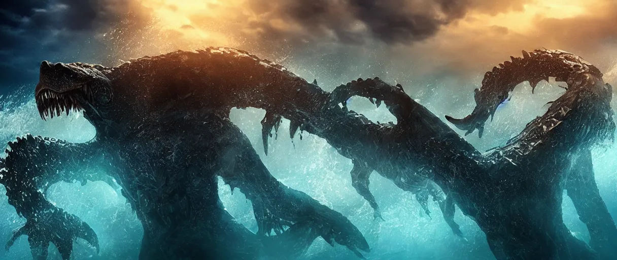 Image similar to ocean monster dramatic lighting cinematic extremely high detail foto realistic cinematic lighting post processed
