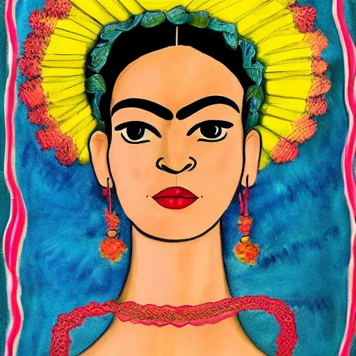 Image similar to latin dance band in the style of frida kahlo. lively. colorful. hd.