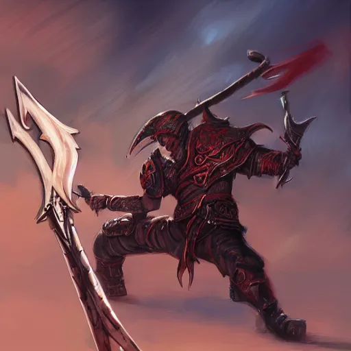 Image similar to fantasy warrior trending on artstation painterly greatsword guts fighting