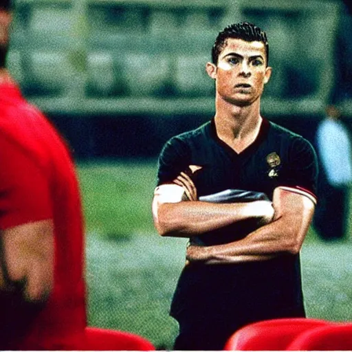 Prompt: movie still of cristiano ronaldo as kgb in rounders (1998),