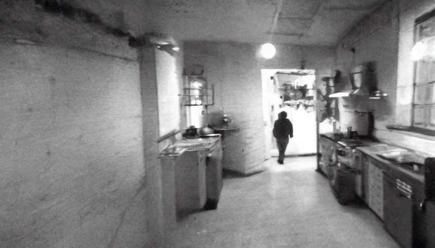 Image similar to a gigantic snake eating an old skinny man in a stalinist style kitchen, mini dv camera found footage, very very low quality picture, heavy grain, caught on security camera, heavy jpeg artifact, night vision very blurry, caught on trail cam, 1 4 4 p, ultra wide lens
