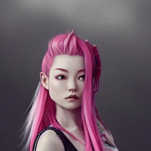 Image similar to pink hair samurai girl by wlop and sakimichan