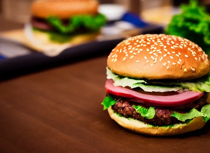 Prompt: dslr food photograph of hamburger 8 5 mm f 1. 8