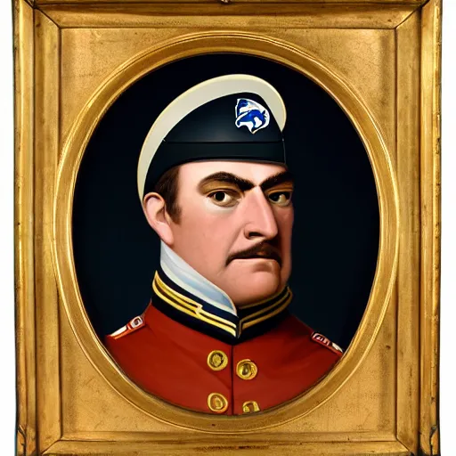 Prompt: facial portrait of nfl detroit lions dictator, military uniform, 1 8 3 4, oil on canvas by william sidney mount, oil on canvas, octane render