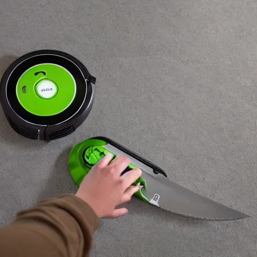 Prompt: roomba wielding a knife