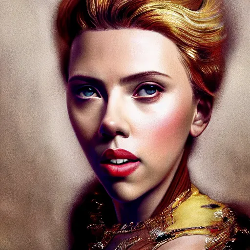 Image similar to scarlett johansson as a glamorous, queen, fantasy, renaissance painting, concept art