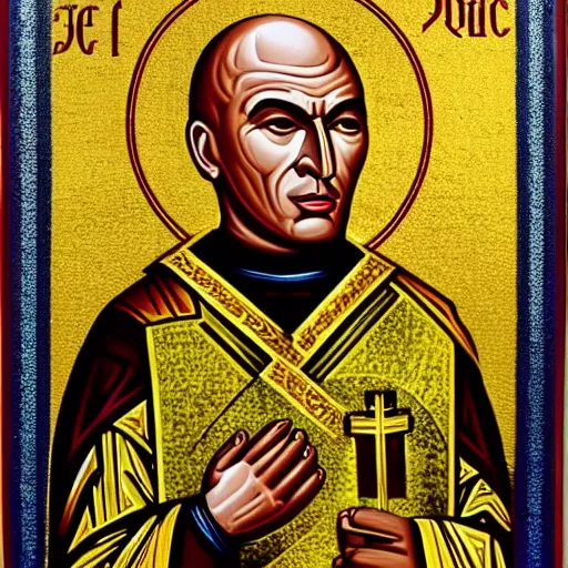 Prompt: byzantine icon of saint jean luc picard