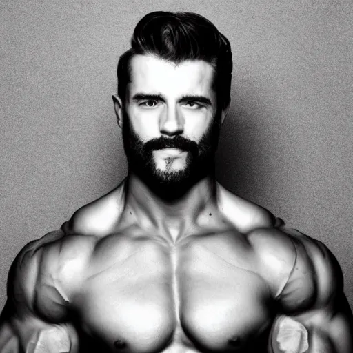 Prompt: the most manly man ever, black-and-white, he is a chad, very muscular, 4K