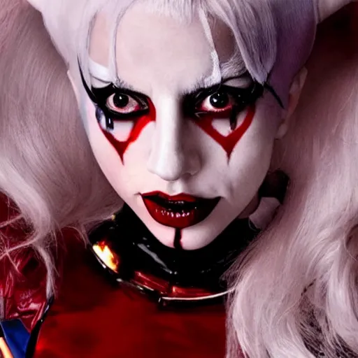 Image similar to lady gaga as harley quinn 4 k detailed super realistic