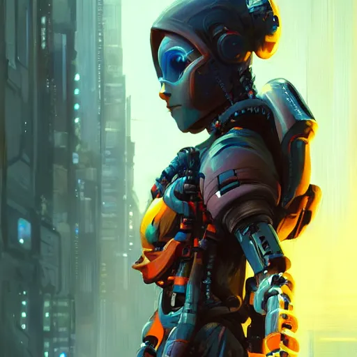 Image similar to movie still of stylized cybernetic ninja - cyberpunk girl, wearing techwear and armor, complementary colors, beautiful realistic face, highly detailed, artstation, concept art, smooth, sharp focus, illustration, art by artgerm, by greg rutkowski, by jeremy mann, by francoise nielly, oil painting