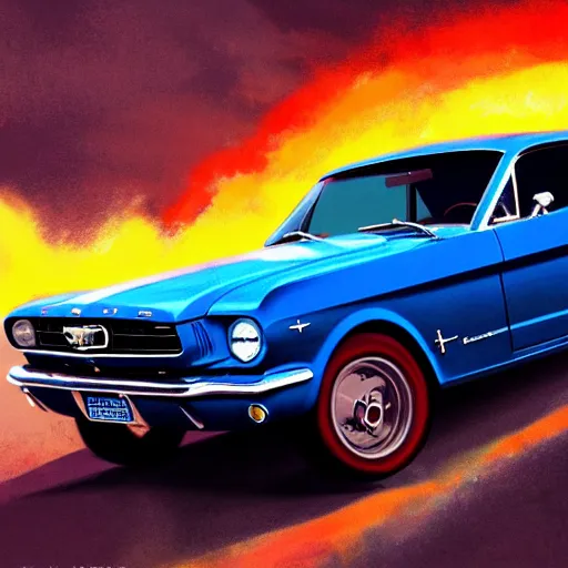 Prompt: a beautiful fantasy matte digital painting of a red 1964 Ford Mustang time machine driving through a portal to the great pyramids, under a bright blue sky, painted in the style of Asher Brown Durant, Classic Car magazine, Marc Simonetti, trending on artstation hq