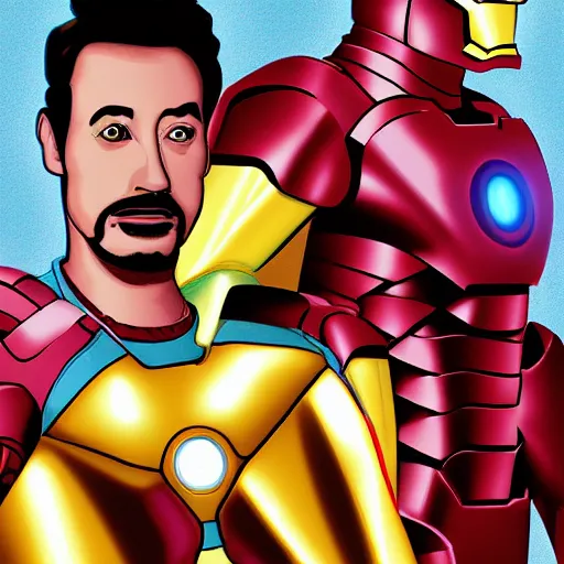 Image similar to iron man and howard the duck, various digital art