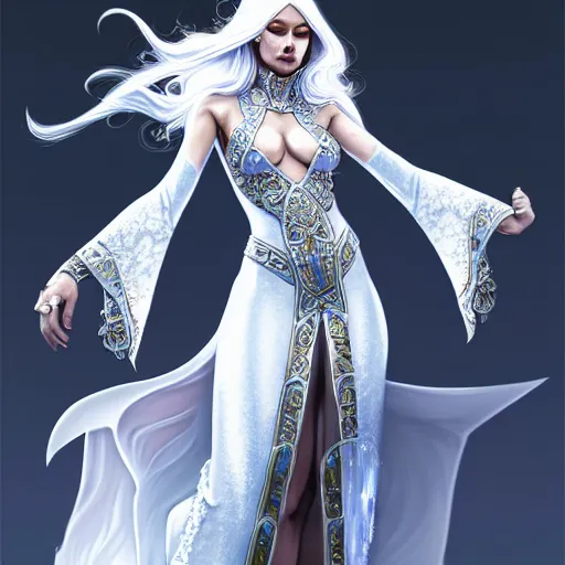 Image similar to beautiful ice queen in ornate robes, highly detailed, 8 k, hdr, award - winning, trending on artstation, clayton crain