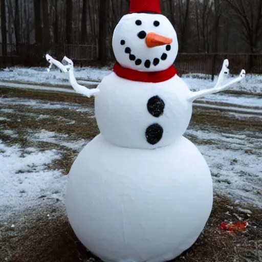 Prompt: snowman has come to life as scary monster and is killing people