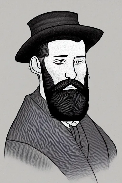 Image similar to an illustration of a portrait of a respectable dignified 1 9 3 0's era mennonite preacher with kind eyes and trimmed red beard and conservative haircut in the style of art - deco artwork art by kyle ferrin and loish!, digital art, highly detailed, intricate, sharp focus, trending on artstation hq, deviantart, 4 k uhd image