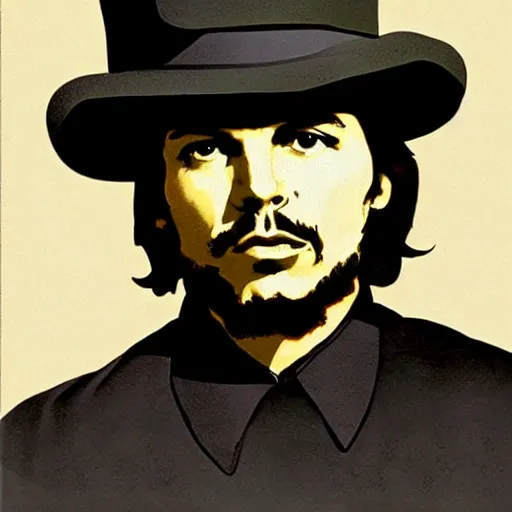 Image similar to che guevara in top hat, 1 9 0 0 s style art in color