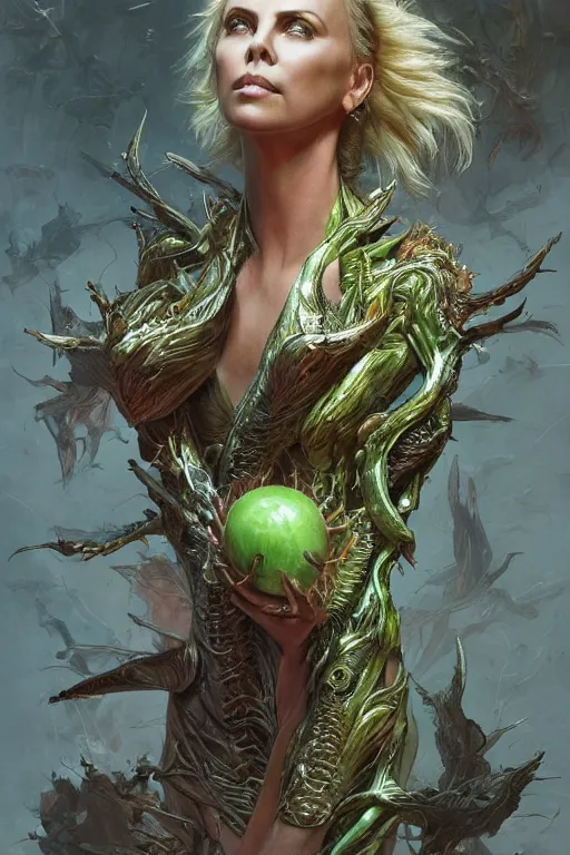 Image similar to Charlize Theron as Venus flytrap, intricate, highly detailed, smooth, artstation, digital illustration by Ruan Jia and Mandy Jurgens and Artgerm and Wayne Barlowe and Greg Rutkowski and Zdislav Beksinski