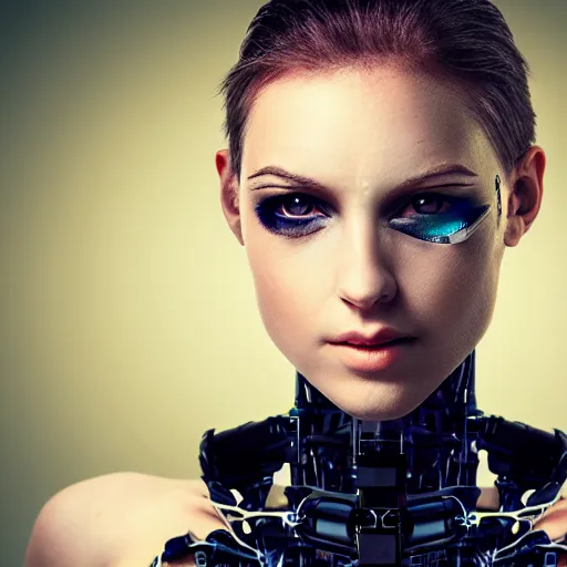 Image similar to portrait photo of a beautiful female cyborg