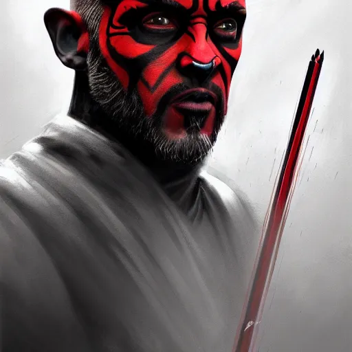 Image similar to darth maul, realistic, portrait, intricate, detailed, volumetric lighting, scenery, digital painting, highly detailed, artstation, sharp focus, illustration, concept art, ruan jia, steve mccurry