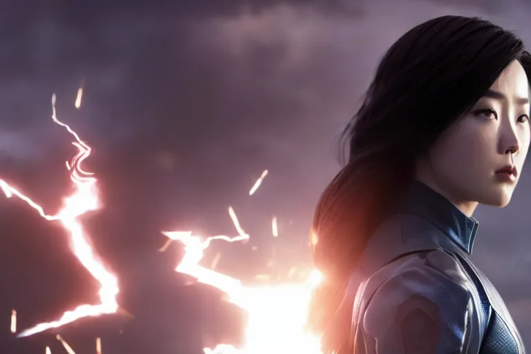 Prompt: live action film still of asami in the new marvel movie, cinematic lighting