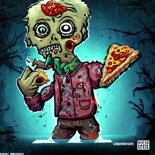 Prompt: Zombies are icy, zombies drink sprite and eat pizza, chibi style, artwork by eddie mendoza + moebius