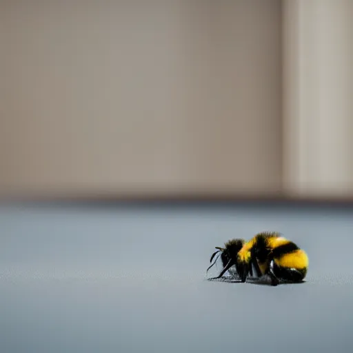 Image similar to a photo of a bumble bee in a court room surrounded by other incects awaiting a verdict, 5 0 mm lens, f 1. 4, sharp focus, ethereal, emotionally evoking, head in focus, volumetric lighting, blur dreamy outdoor,