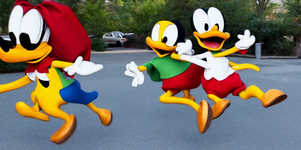 Image similar to huey dewey and louie running away from angry donald duck