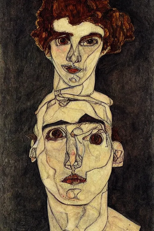 Prompt: drawing portrait of teenager by Egon Schiele