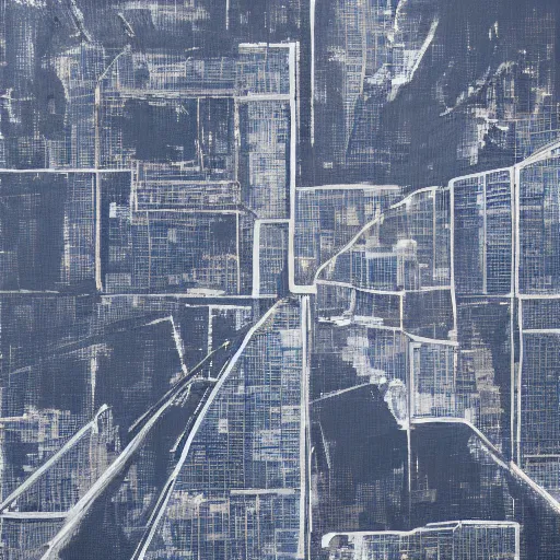 Image similar to Minimalist painting representing a satellite view of a city