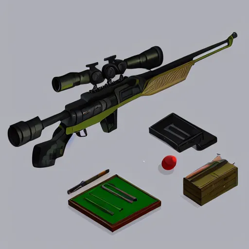 Image similar to isometric concept art of sniper gun that look like a toy, digital art