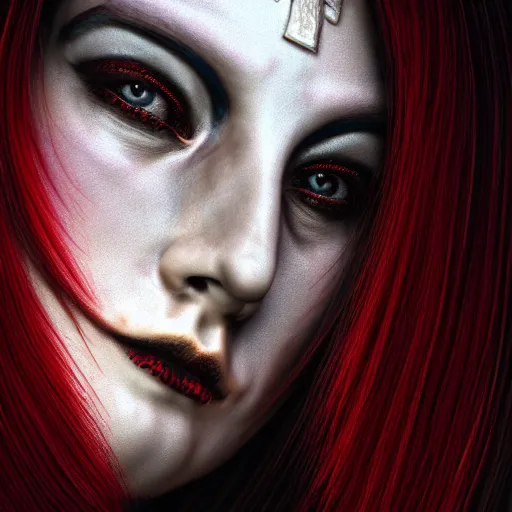 Image similar to cinestill 5 0 d candid photographic close - up - portrait, goddess of death, by anne stokes, photorealism, 8 k, rendered in blender, cgi, hyperdetailed