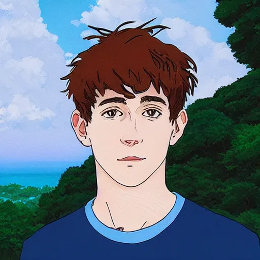 Image similar to tyler blevins, portrait, by studio ghibli