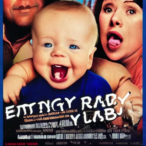 Image similar to eating a baby, comedy movie poster