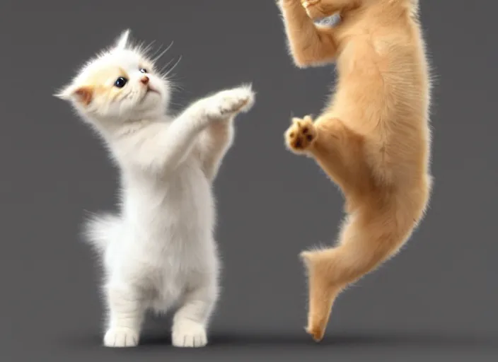 Image similar to A very cute tiny golden retriever puppy and a very tiny and cute white kitten dancing, artstation, r/aww