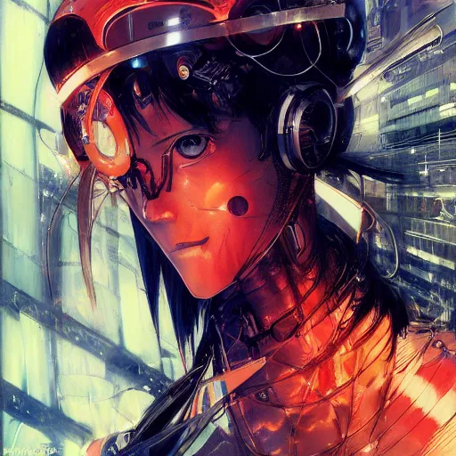 Image similar to anime cyborg | | very anime, realistic shaded robotic parts, fine details. anime. realistic shaded lighting poster by syd mead katsuhiro otomo ghost - in - the - shell, magali villeneuve, artgerm, jeremy lipkin and michael garmash, rob rey and kentaro miura style, trending on art station