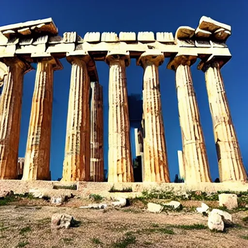 Prompt: Greek temple https://firebasestorage.googleapis.com/v0/b/noonshot-prod.appspot.com/o/midjourney%2Fimages%2Ff423f027-cf95-4bb1-94ca-d0d68da9f669?