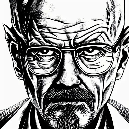 Image similar to manga panel of walter white in the style of kentaro miura, 8 k, 4 k, masterpiece, trending on artstation