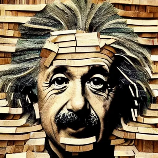 Image similar to portrait of albert einstein made of avocado slices, beautiful photo, arranged on a wooden table