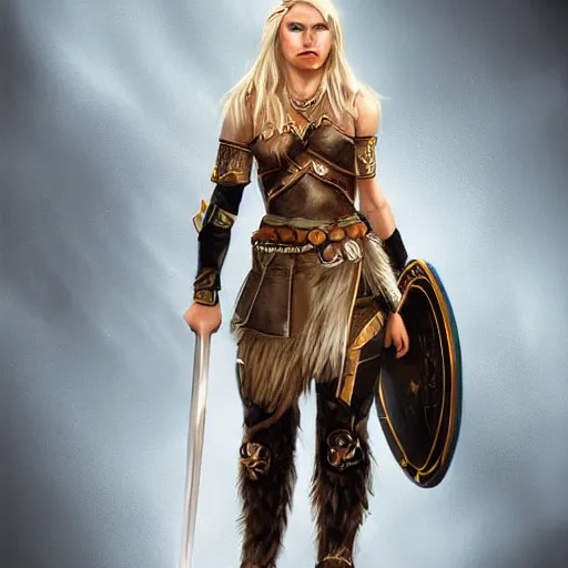 Image similar to blonde viking warrior princess, digital art, trending on artstation