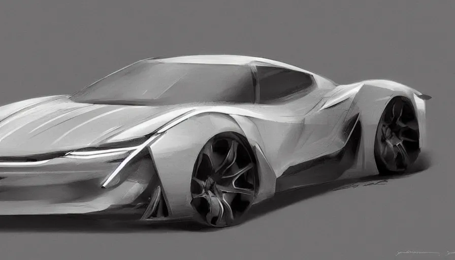 Image similar to concept art of car designed by jony ive, jama jurabaev, science fiction, brush hard, artstation, cgsociety, high quality, brush stroke