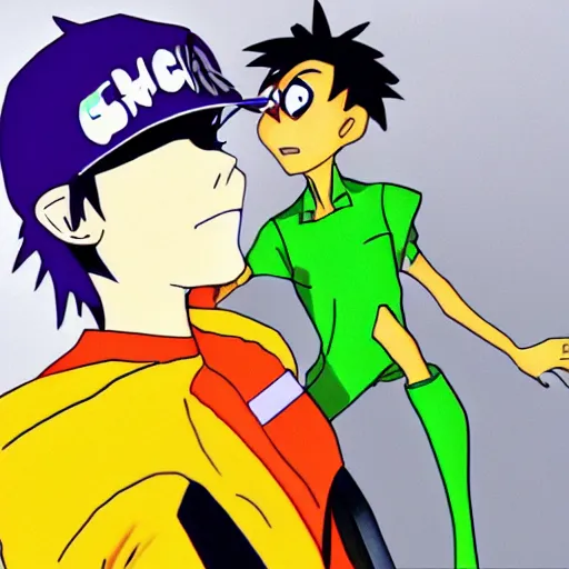 Prompt: goofy's son max as shinji from neon genesis evangelion, anime