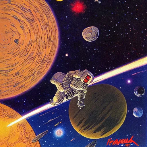 Prompt: Liminal space in outer space by Jean Giraud and Frank Frazetta