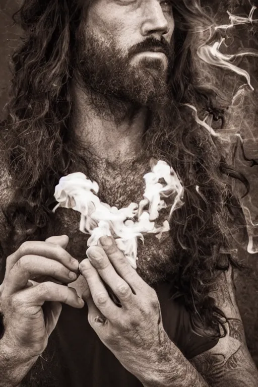 Prompt: mark mann photography, jesus smoking weed