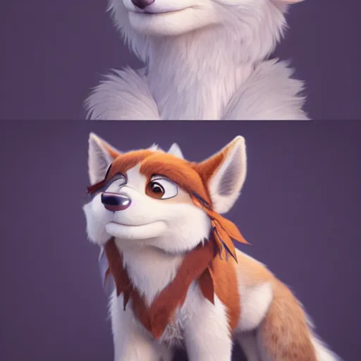 Image similar to portrait character design a cute fluffy wolf girl, style of maple story and zootopia, 3 d animation demo reel, portrait studio lighting by jessica rossier and brian froud and gaston bussiere