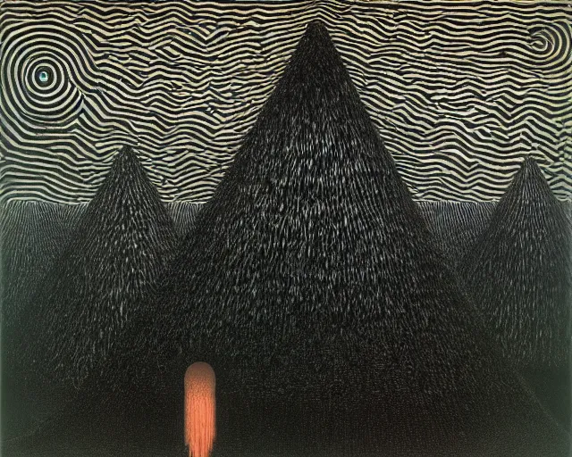 Image similar to black rainbows by Magritte, Keith Haring, and Beksinski