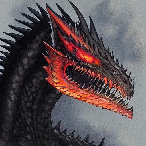 Prompt: “a painting of Drogon the black dragon from game of thrones”