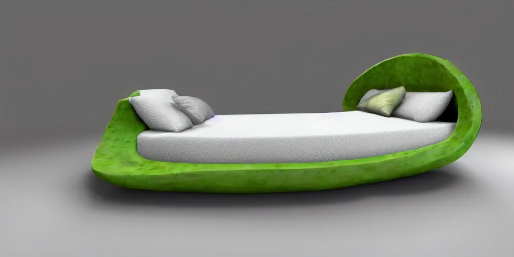 Prompt: a bed in the shape & color of an avocado!!!, furniture concept photo!!, 8k!!,amazing quality!!! Unreal engine 5!!! Studio lighting!!! Cinema 4D!!