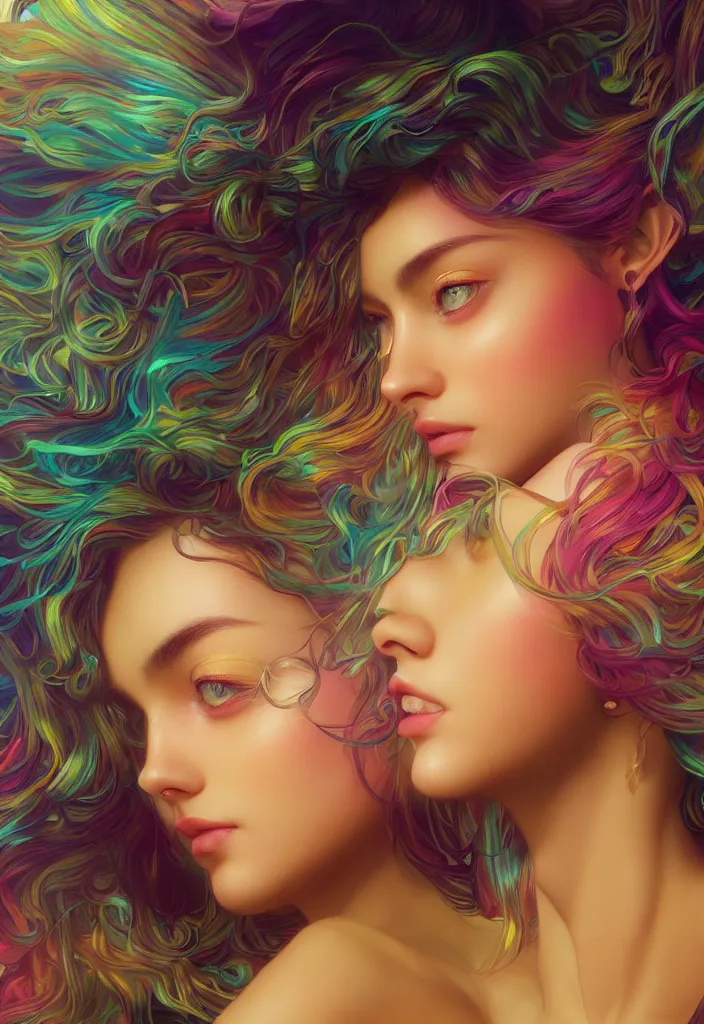 Prompt: beautiful, young woman, detailed gorgeous face, vaporwave aesthetic, synthwave, colorful, psychedelic, artstation, concept art, smooth, extremely sharp detail, finely tuned detail, ultra high definition, 8 k, unreal engine 5, ultra sharp focus, illustration, art by artgerm and greg rutkowski and alphonse mucha